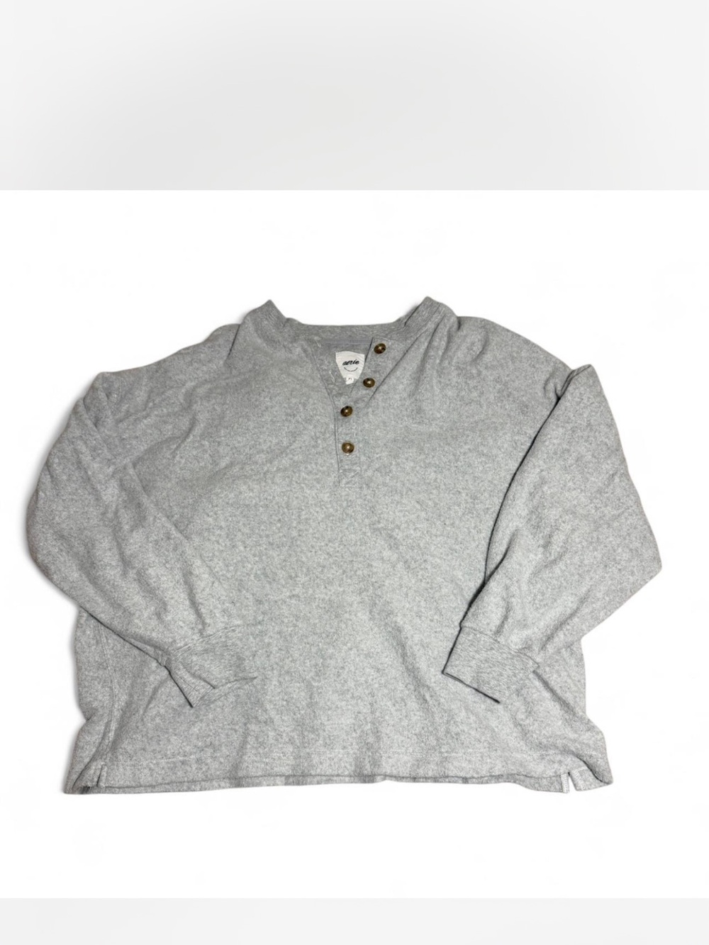 aerie gray henley button-front cozy sweater